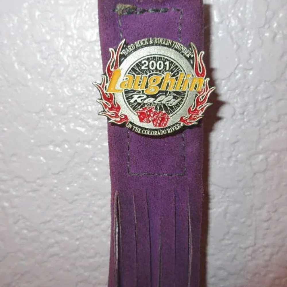Vtg Harley Davidson Motorcycle Rally Laughlin Keychain Ring Fob 2001 Suede Biker